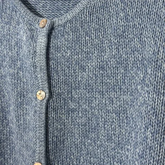 L.L. Bean Cotton Cardigan Sweater Blue Large Mother of Pearl Button EUC - Picture 2 of 9